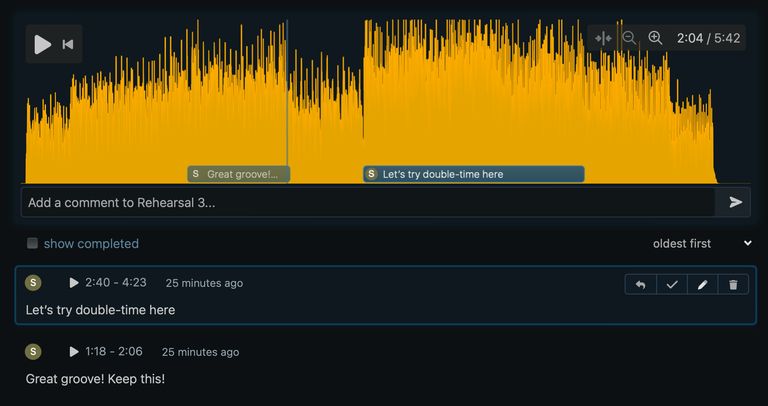 Stacktune comments shown in context of music waveform