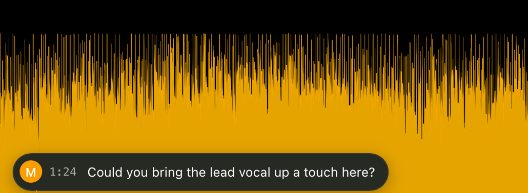Stacktune waveform with client comments pinned to exact timestamps